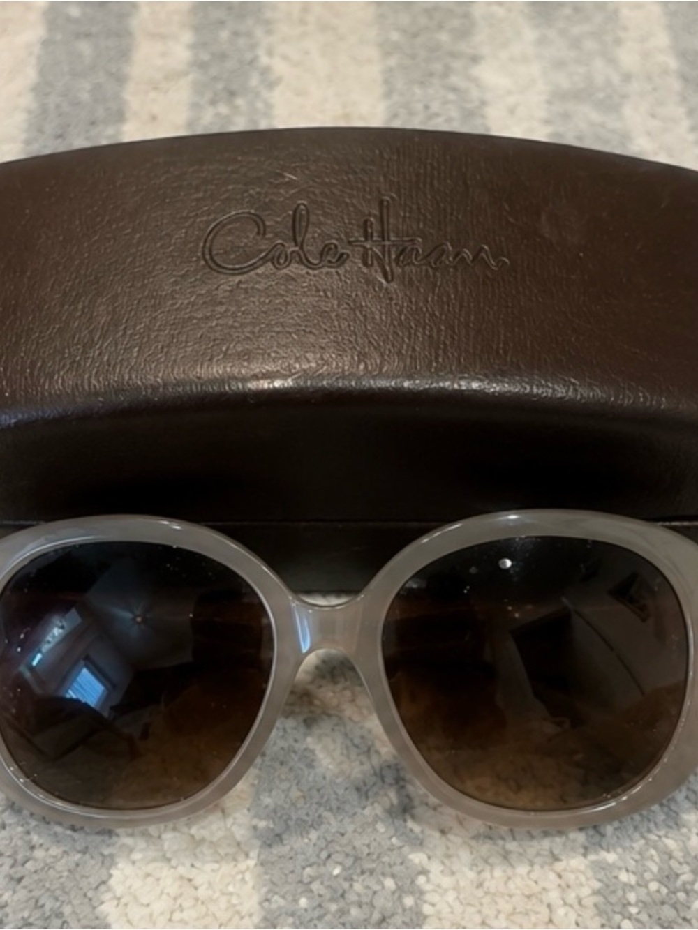 Cole Haan Frosted Beige Round Sunglasses with Brown Gradient Lenses